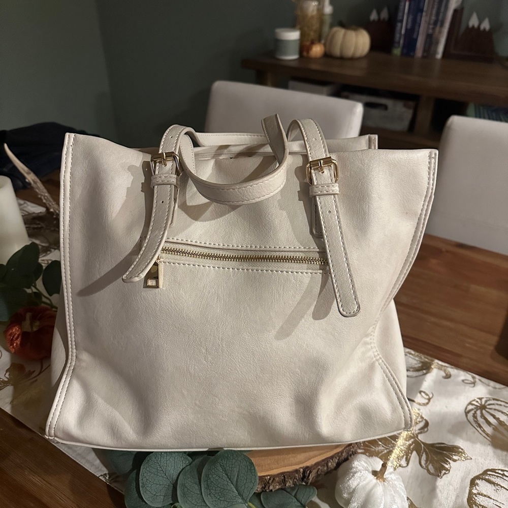 Cream Zip Top Tote
